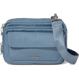 Modern Womens Double Zip Crossbody Bag with RFID-Blocking Compartments